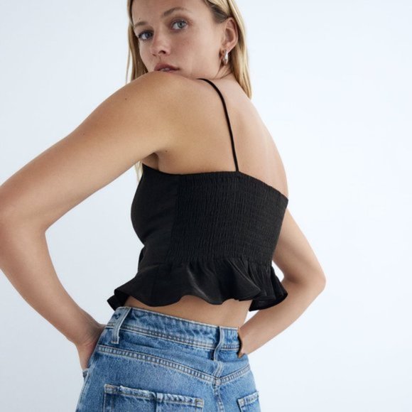 ZARA Cropped V-Neck Spaghetti Strap Bow Detail Tank Top - Picture 5 of 8